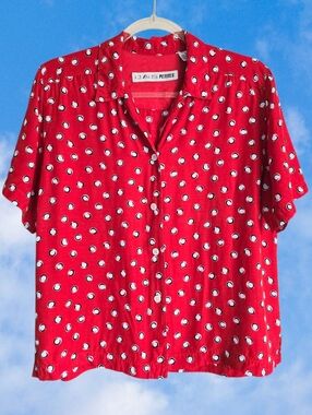 Vintage Polka Dot Red Button Up Top